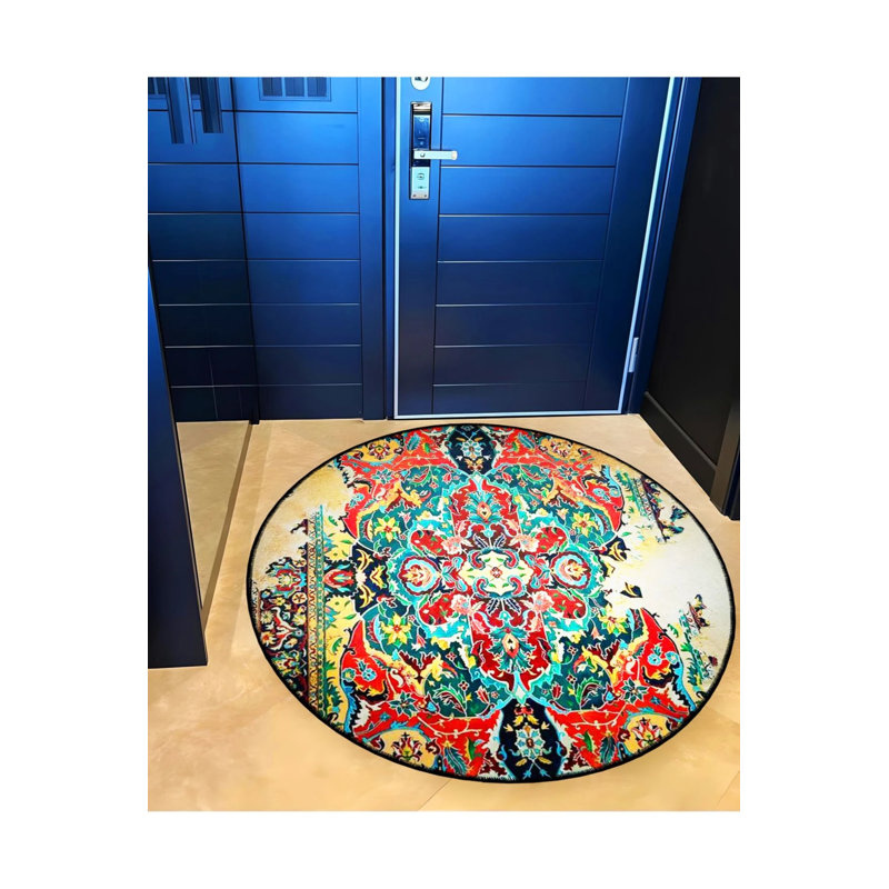 Multicolored Traditional Patterned Woven Base Decorative Carpet, Round 2'8"