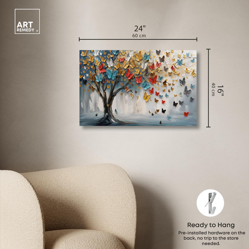 Tree of Fluttering Colors Gallery Wrapped Canvas Art, 24" x 16"