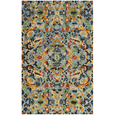Tapis bleu en laine noué à la main Jahiem