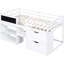 Lit mezzanine simple blanc avec bureau roulant, tablette, tiroirs - Chambre polyvalente indispensable avec rangement bas, bois massif pour une installation pratique-2058482501