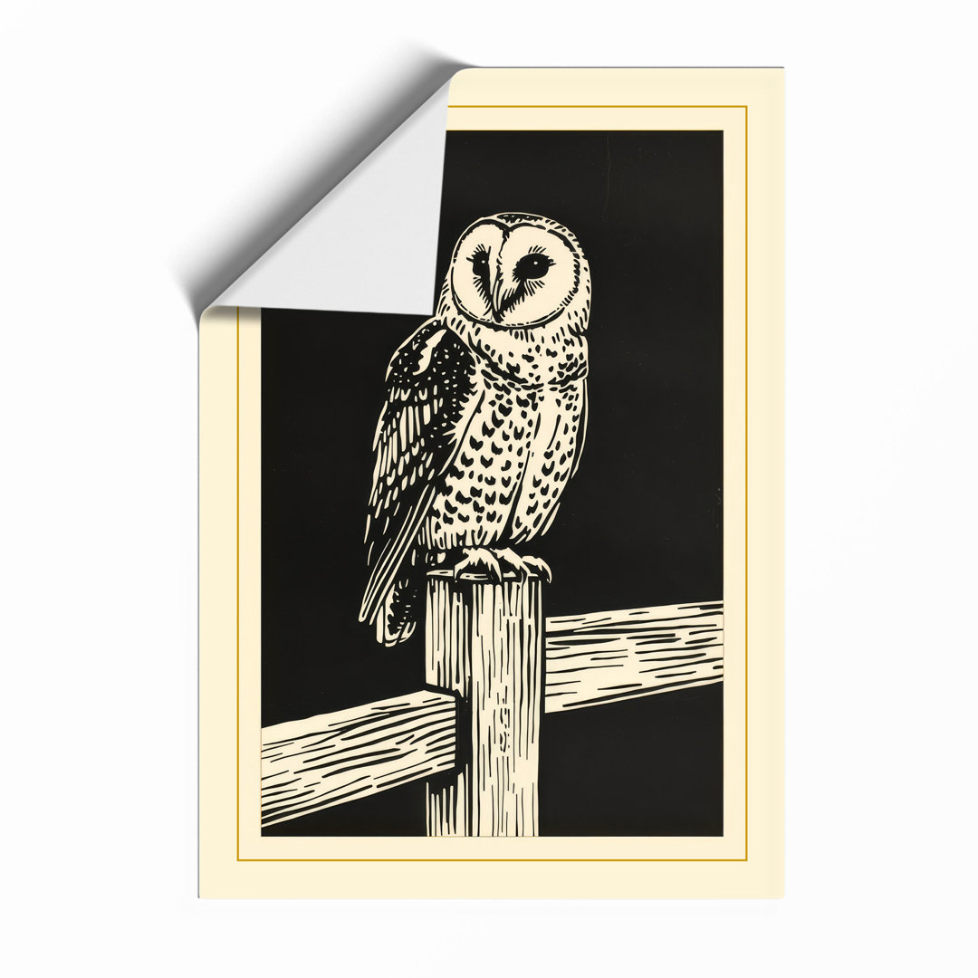 Barn Owl Perched Vintage - Framed Print