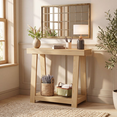 Modern Oak 36" Narrow Console Table – 2-Tier, Thick Top, Sturdy – For Entryway, Behind Couch, Hallway, Living Room, Bedroom