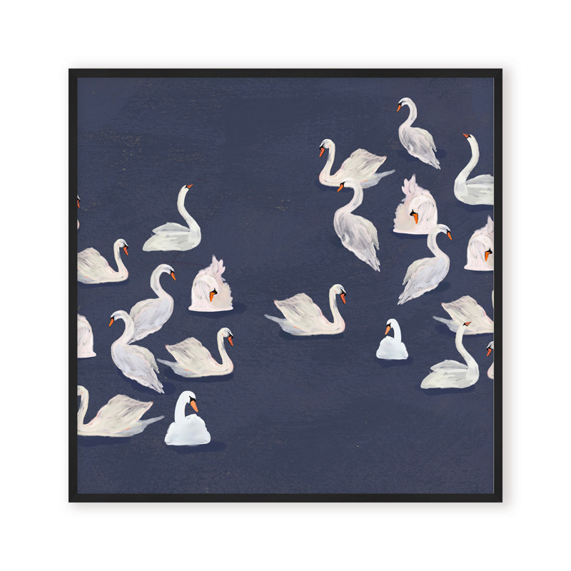 Nature Inspired Modern Ensemble: Swan Serenade, 24" H x 24" W, Framed Print, Gold