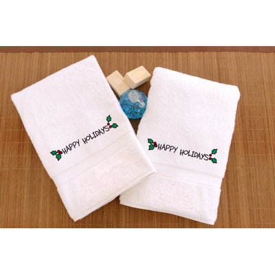 Terry Happy Holidays Turkish Cotton Hand Towel