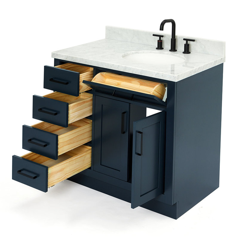 ARIEL HEPBURN 37 IN RIGHT OFFSET RECTANGULAR SINK VANITY 1,5 IN, Right, Oval, Midnight Blue