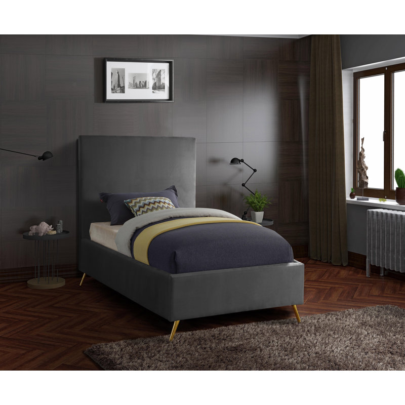 Lit plateforme tapissier Jasmine Lavaca, Simple, Velours gris