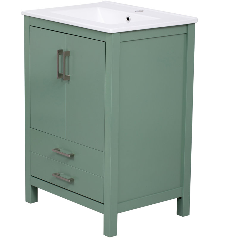 Rangement de salle de bain en céramique 24 po - Meuble-lavabo autoportant avec cuve à haute température de conception moderne pour des salles de bain hygiéniques