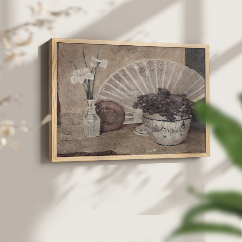 Motif floral rétro - L III - reproduction encadrée, H 16 po x l 20 po, Naturel