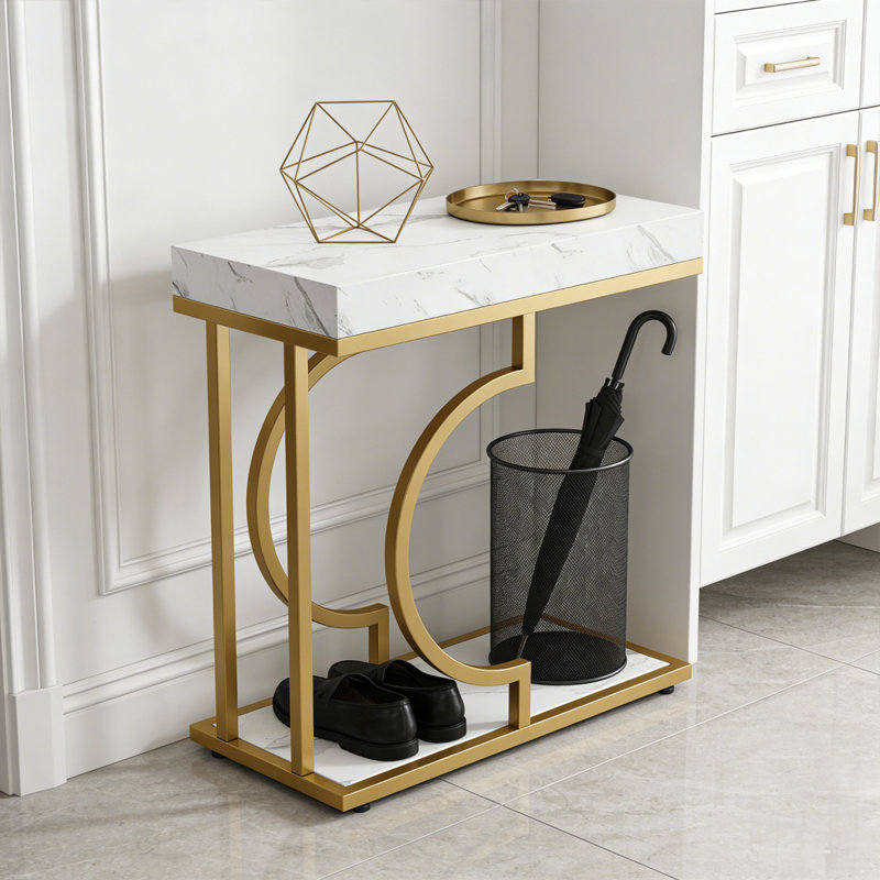 Table d'appoint Table de bout moderne en forme de C en or blanc Petite table de chevet pour canapé, table de canapé avec cadre en métal pour le salon