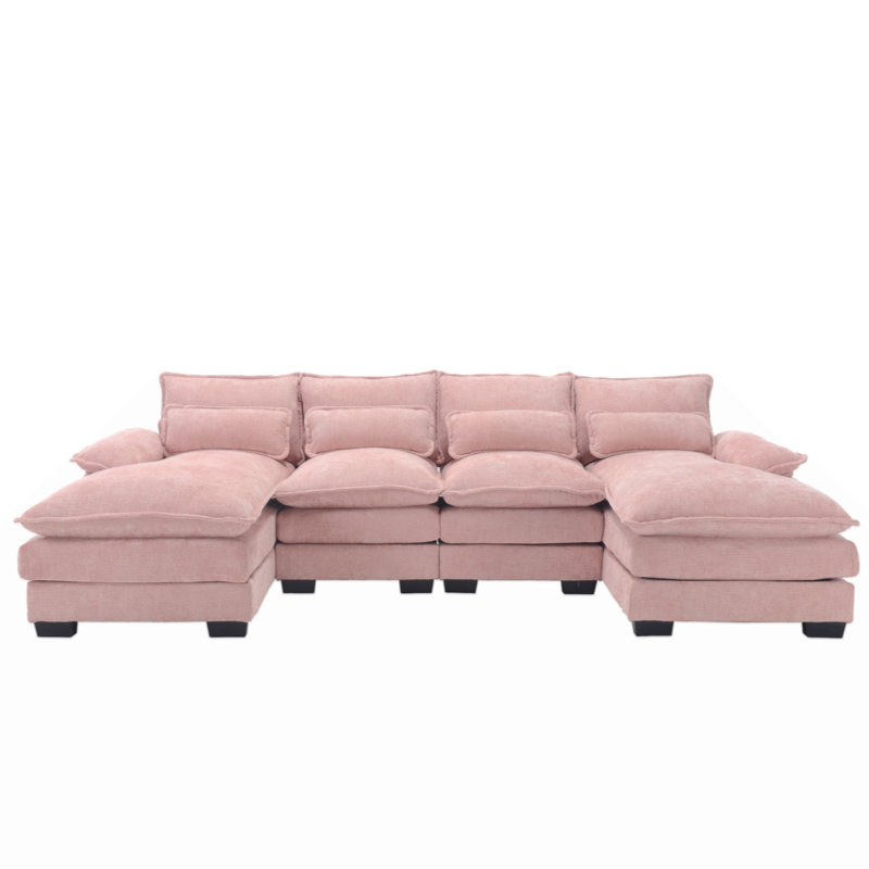 Odas 110.63'' Modular Sofa, Pink Linen