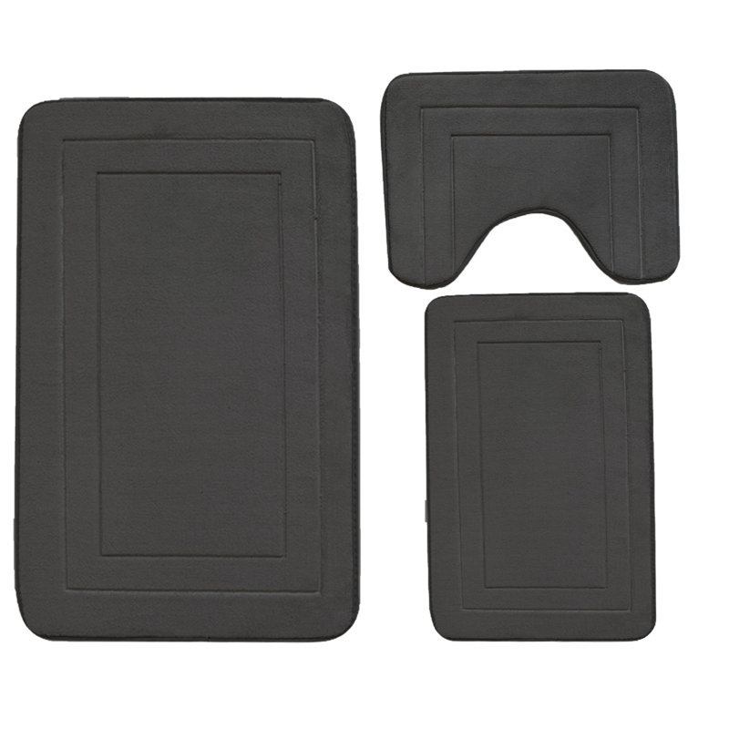 3 Piece Novelty Bath Mat, Dark Grey