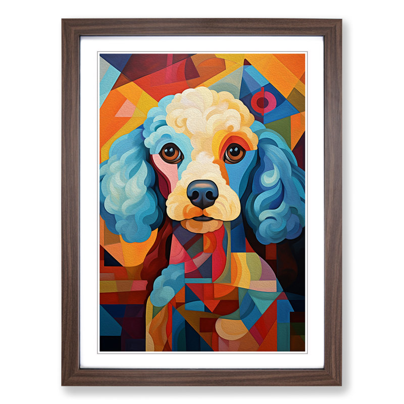 XYZ-FRM-V1223-5264 Poodle Cubism No.2 - Single Picture Frame Print on Wood, 46cm H x 34cm W x 2cm D, Walnut
