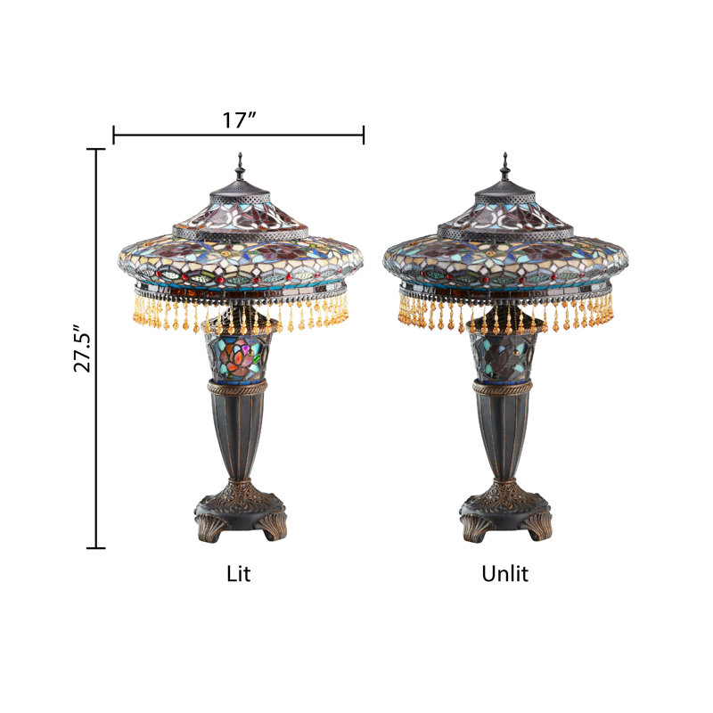 Rodovre 27.5"H Tiffany Style Stained Glass Parisian Double Lit Table Lamp