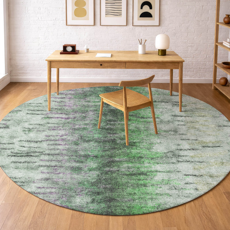 Premium Machine Washable Mayfield AMF2319 Casual Rug, Green, 8' Round
