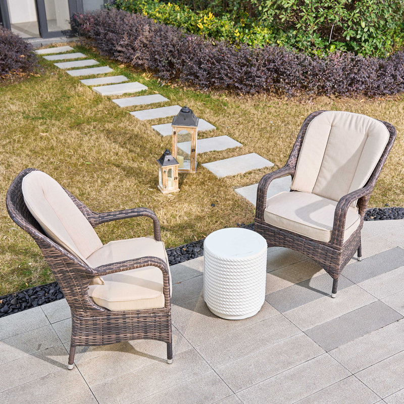 2 - Person Patio Dining Set with Round Table , Cushions Included, Brown