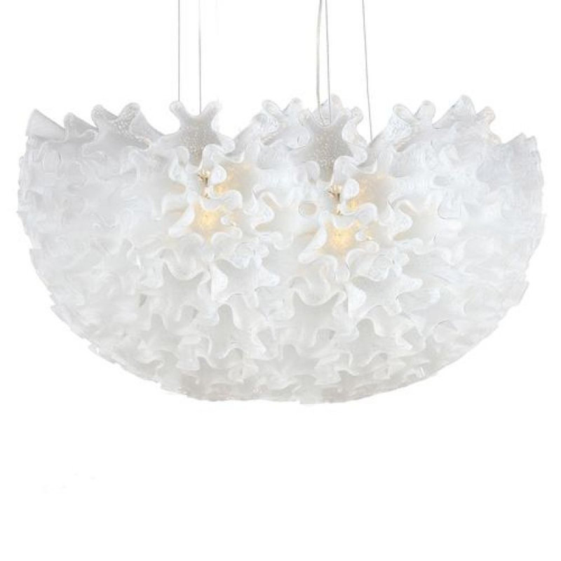 Lustre unique en verre Dahlia, Nickel poli, Turquoise, 57” Width x 21” Height