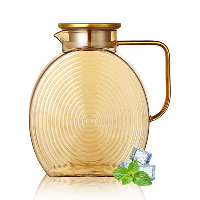 77oz Glass Water Pitcher with Gold Lid - 2.2L Large Capacity Jug with Wide Handle,Amber