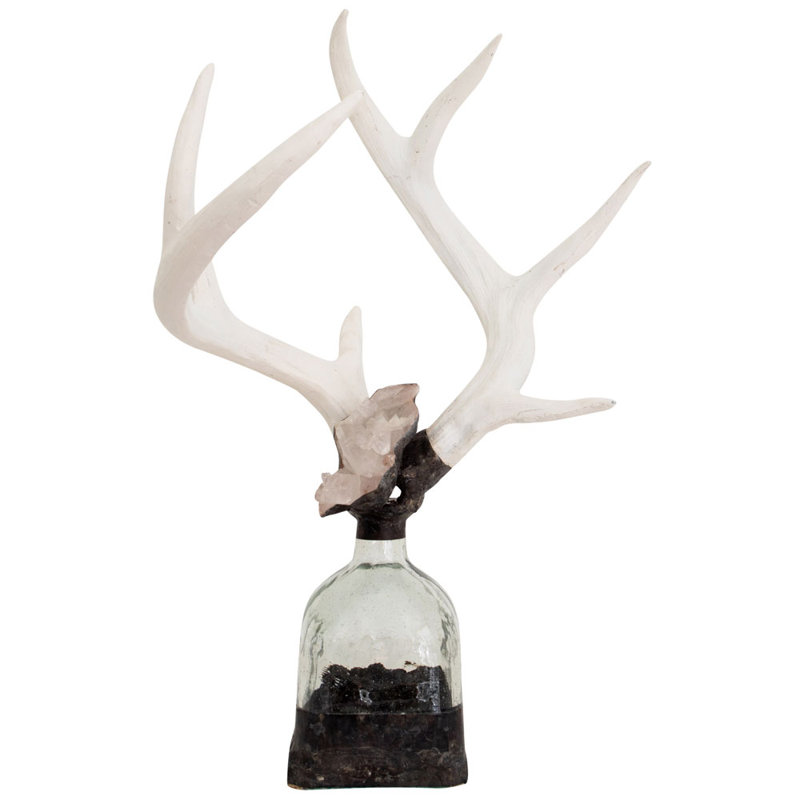 Bouteille décorative en bois blanc / transparent / noir Antler