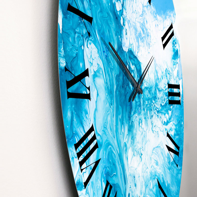 Art liquide en bleu clair et turquoise - horloge murale moderne, Grand