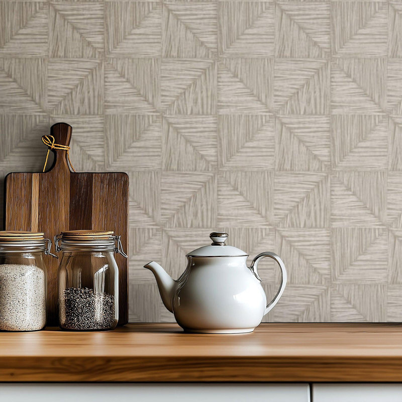 Parquet Small - Wallpaper by Norman Wyatt Home, Driftwood, Faux Grasscloth, Non-Pasted
