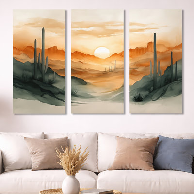 «Cactus at Emberlight - Desert Botanical», reproduction de toile encadrée 3 pièces