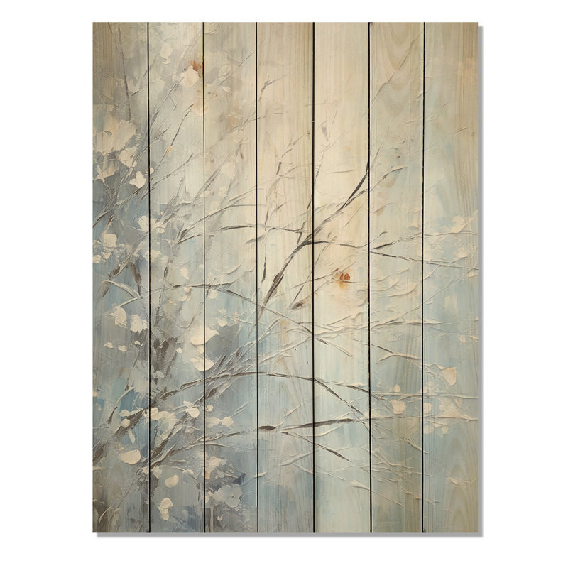 «White Winter Tree Tranquility I - Winter Landscape on Wood Print», H 44 po x l 34 po