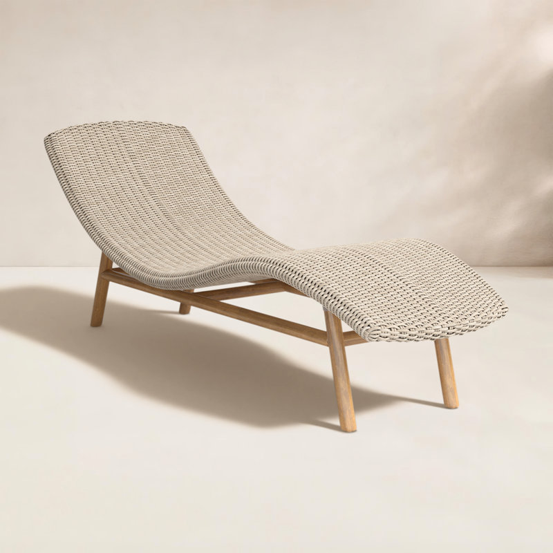 Portia Outdoor Teak Chaise Lounge, Natural Teak, White