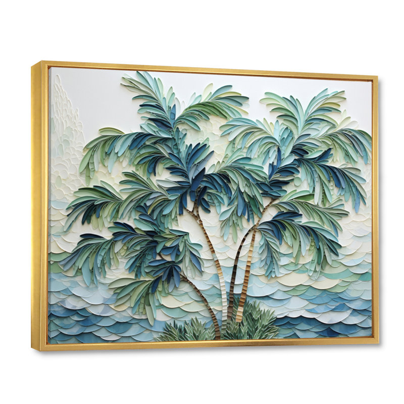 «Green Minimalims Palm Trees» - reproduction d'art sur toile Palm Trees, H 30 po x l 40 po x P 1,5 po, Cadre flottant doré