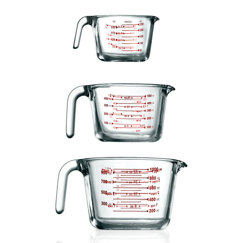 NutriChef 3 -Piece Glass Measuring Cup Set