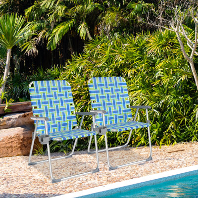 Ensemble de 2 chaises de plage pliantes en aluminium bleues