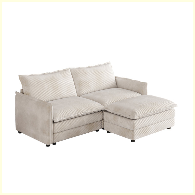Canapé modulaire moderne en L avec repose-pieds 2 places, Beige