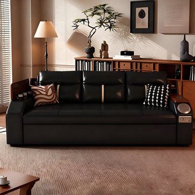  Canapé-lit rétro en cuir ciré à l'huile Peut être connecté à Bluetooth pour jouer de la musique