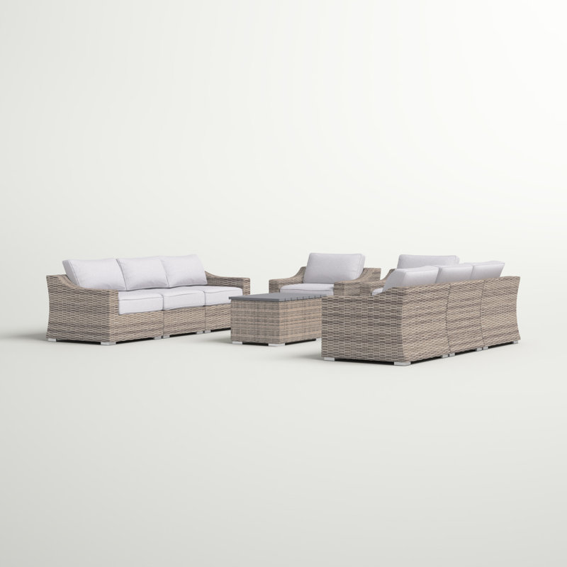 Dayse Fully Assembled 8 - Person Seating Group with Cushions |All-weather wicker sectional, Mixed Grey