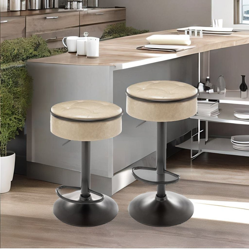 Swivel Upholstered Adjustable Height Counter Stool with Metal Frame, Beige