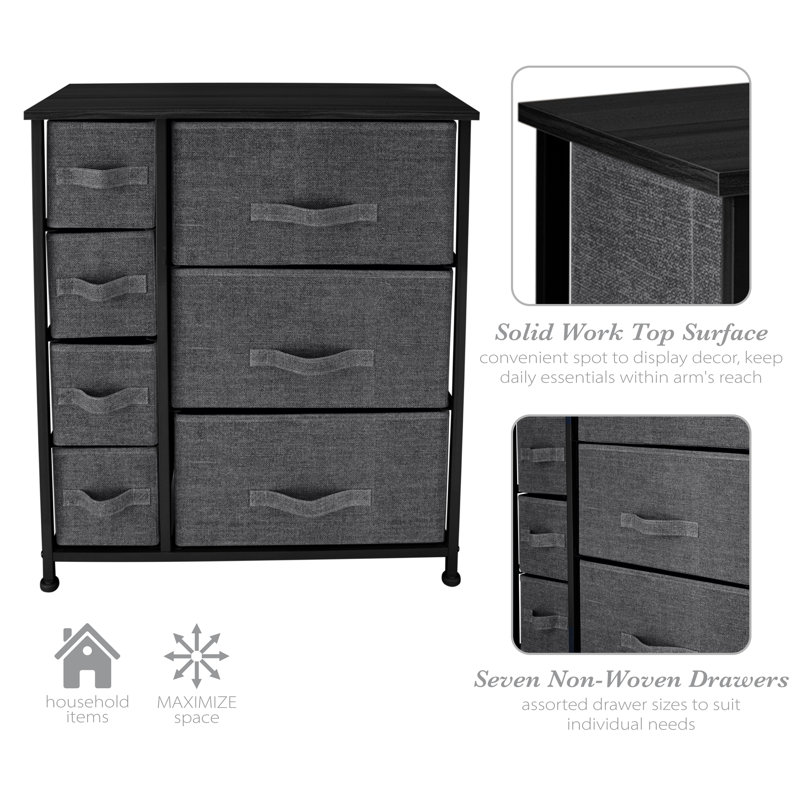  7 Drawer 25" Inch Dresser, Gray
