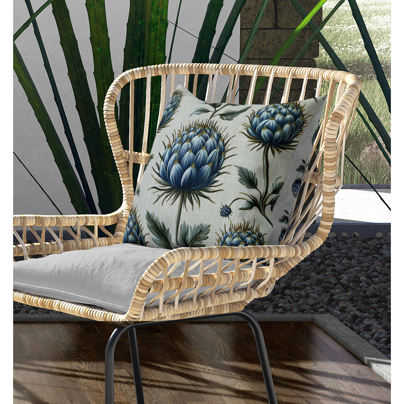 Coussin intérieur / extérieur Thistle Garden, Carré 16 po, Bleu / Vert