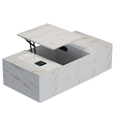 Lift Top Coffee Table With Built-In Storage, 24-Color LED Lighting, Wireless Charging, And Integrated Bluetooth Speaker For Modern Living Spaces.