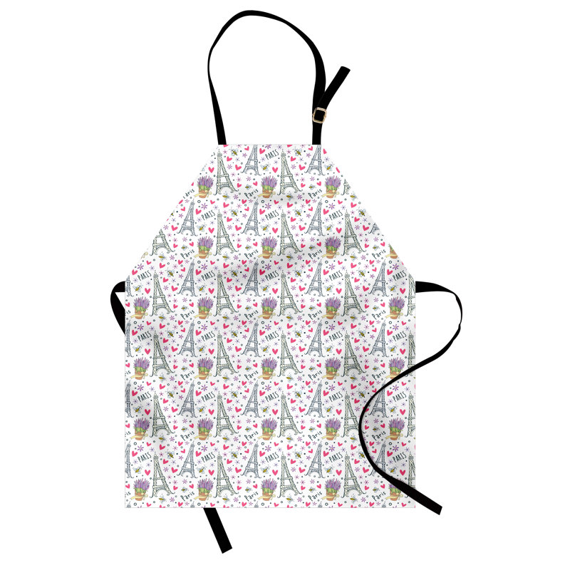 Tablier Bungalow Rose Tour Eiffel unisexe articles de griffonnage romantiques taille adulte rose multicolore