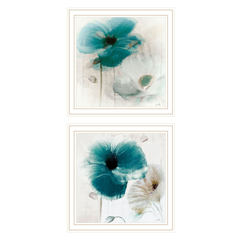 Ensemble de deux reproductions d'art encadrées, "Poppy 2", Cadre d'angle fermé en bois massif blanc