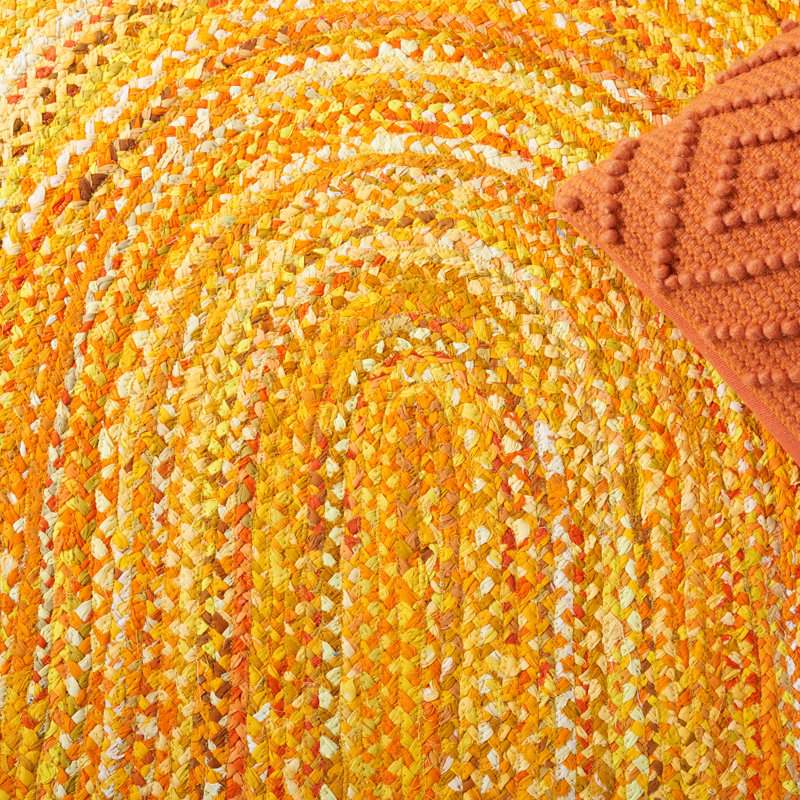 Kelling Solid Color Handwoven Cotton Area Rug in Gold, Round 4'