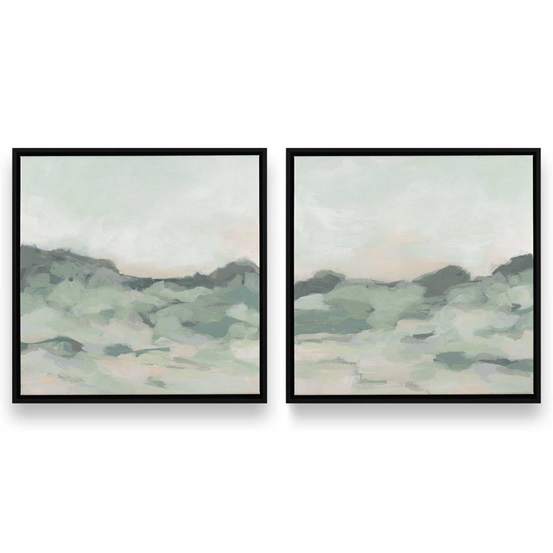 Rolling Verdant Landscapes Set of 2 Canvas Prints in a Gold Frame, 32" x 32", Cadre flottant noir satiné