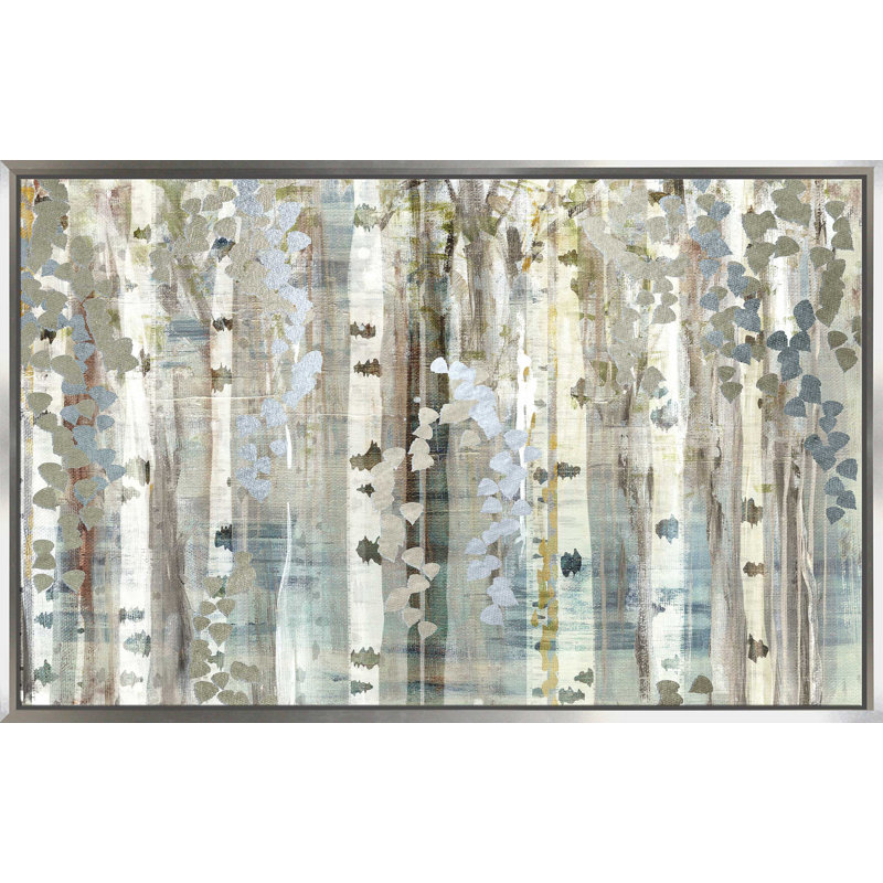 Birch Wood Meadow par - Peinture, Cadre flottant argent, H 39,5 po x l 63,5 po x P 2 po