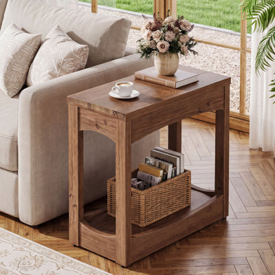 Table de bout en bois massif à 2 niveaux, table d'appoint Farmhouse