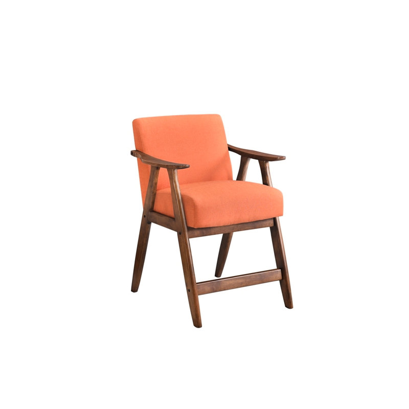 Siège élégant à hauteur de comptoir - revêtement en tissu orange et base de chaise en bois