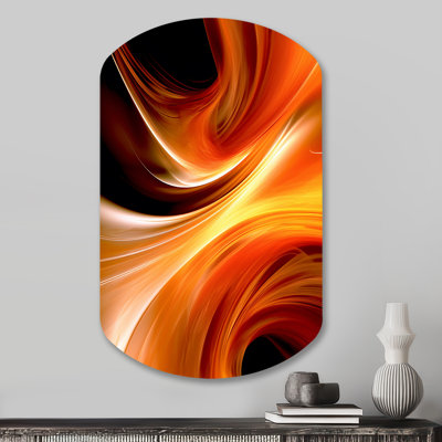 Orange Abstract Warm Fractal Design IV - Fractals Asymmetrical Metal Wall Decor, Modern Freeform Metal Art Print