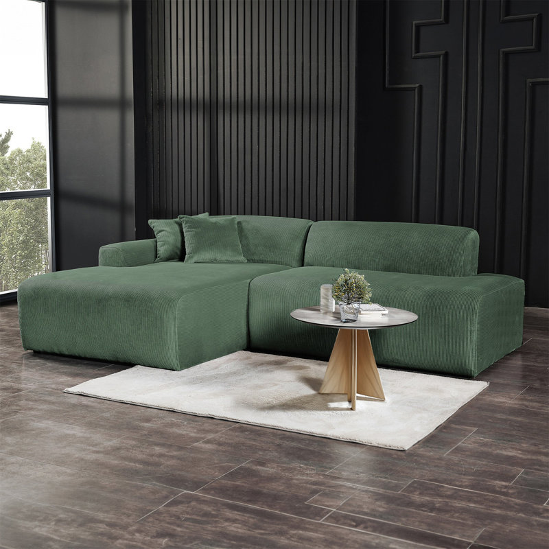 Canapé modulaire en velours côtelé Mar (faisant face à gauche), Orienté à gauche (vu de face), Velours vert