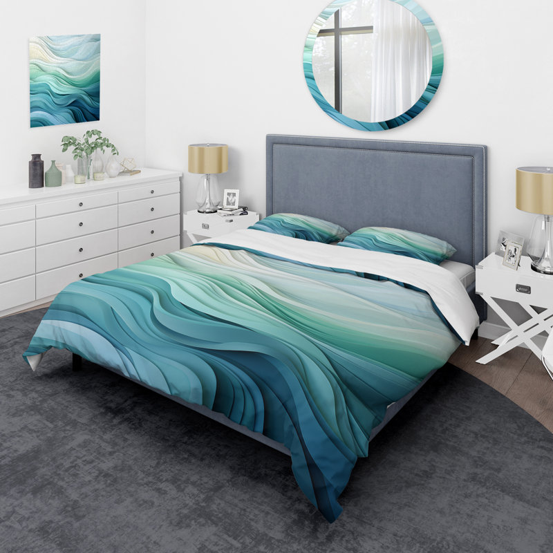 Ensemble de housse de couette géométrique Gree And White Sway Wave Serenity III