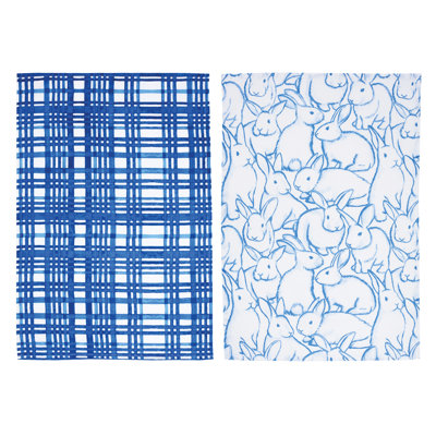 Blue Bun & Plaid Towel Set 2