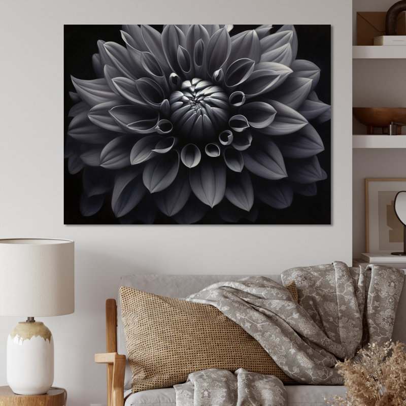 Palette de jardin noir et blanc Dahlia I - impressions florales encadrées, H 16 po x l 32 po x P 1 po, Toile tendue