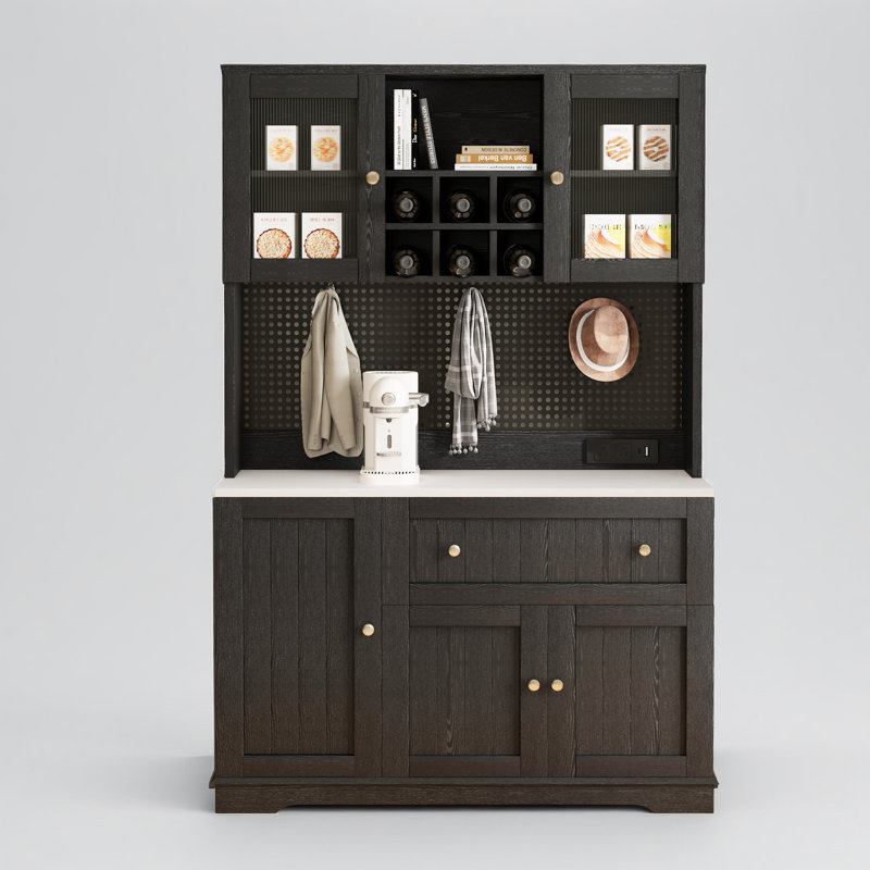 Armoire garde-manger moderne avec panneau perforé, buffet autoportant avec rangement spacieux
